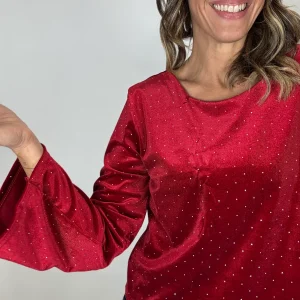 La camicia in velluto con gli strasse e il fiocco