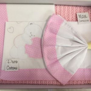 set lenzuola  – BIANCO ROSA – coccole d’oro