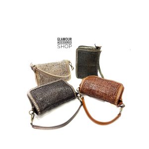 Borsa  MADE IN ITALY donna patta frontale vera pelle lavata vintage laserata borchiata Ester