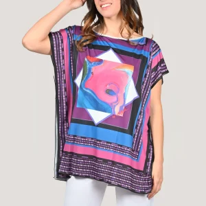 Maxi maglia prugna "Fiori e Spazi"