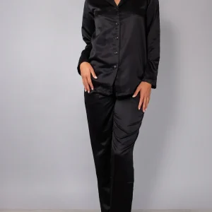 Pigiama aperto in raso - NERO - BS13