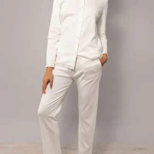 Pigiama aperto in caldo cotone a coste - MILK - FE13