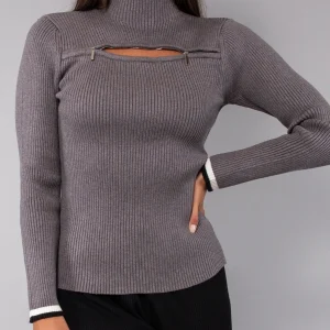 Maglia a coste con zip - GRIGIO MELANGE - AS51