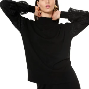 Maglia manica in pizzo - NERO - BC50