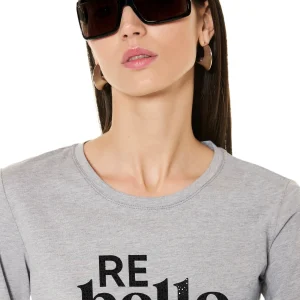 Maglia con stampa e strass - GRIGIO MELANGE - BR11