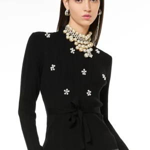 Maglia con perle e strass - NERO - PI50