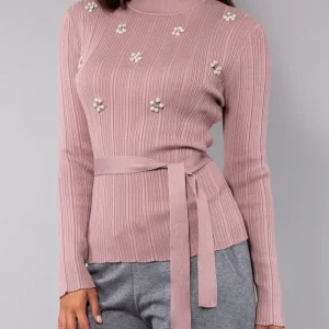 Maglia con perle e strass - ROSA - PI50