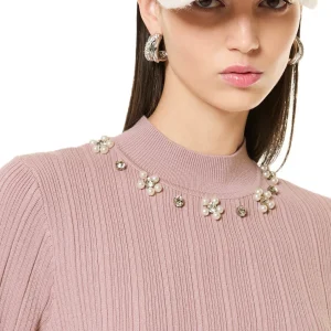 Maglia manica corta con perle e strass - ROSA - PI53