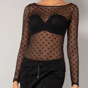 Maglia scollo barchetta in tulle pois - VARIANTE UNICA - SH50