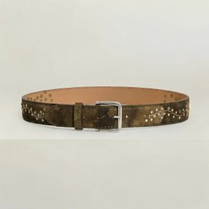 Fibbia zina e cintura in camoscio con ricamo e borchie 40mm