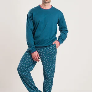 Pigiama Caldo Cotone Verde Petrolio Gary V60025