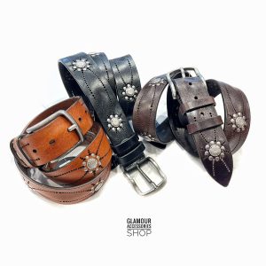 Cintura uomo donna vera pelle vintage laserata borchiata hipster rock made in Italy MORRISON