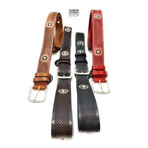 Cintura  uomo donna vera pelle laserata borchiata hipster vintage MADE IN ITALY BIKER BELT