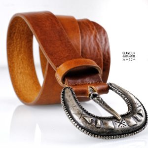 Cintura donna vera pelle western CLOE’ con fibia grande made in Italy