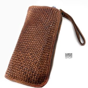 Portafoglio donna maxi vera pelle intrecciata vintage MADE IN ITALY