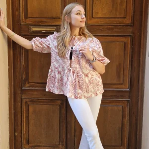 Blusa in cotone a fantasia con fiocchi